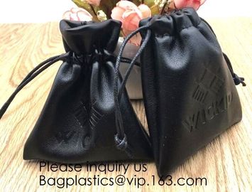 Custom Logo Acceptable Multi Sizes Black Drawstring PU Leather Promotional Gifts Pouches Bags Jewelry, Gift,Hair, Shoes,