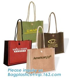 Wholesale jute tote bags with leather handles,Reusable natural color jute tote bag for shopping, Printed jute shopping b