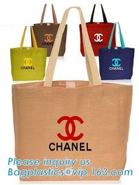 Wholesale jute tote bags with leather handles,Reusable natural color jute tote bag for shopping, Printed jute shopping b