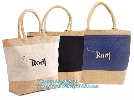 shoulder strap plain jute beach bags logo print jute shopping bag promotional hessian burlap tote jute bag bagease pac