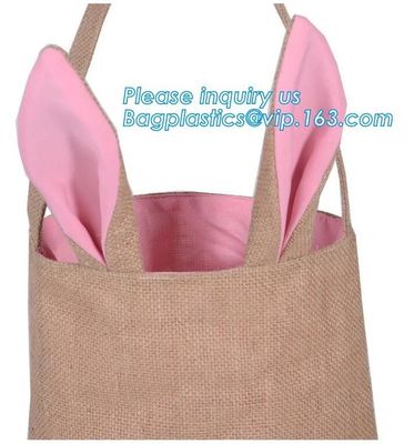 burlap easter tote, bunny ear kid Jute Shopping Bag With Leather Handles,cambric bag,Custom logo jute tote shopping bag