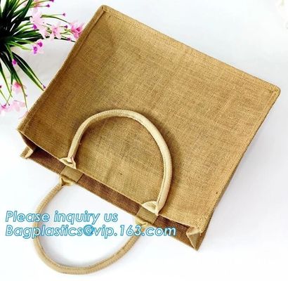 Natural Burlap Tote Shopping Bags Reusable Jute Bags with Full Gusset with Handles Laminated Interior tote shopper pack