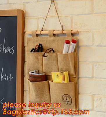 manufacturer Natural Jute canvas fabric wall hanging storage organizer carriage bag,Wall hanging pocket storage organize