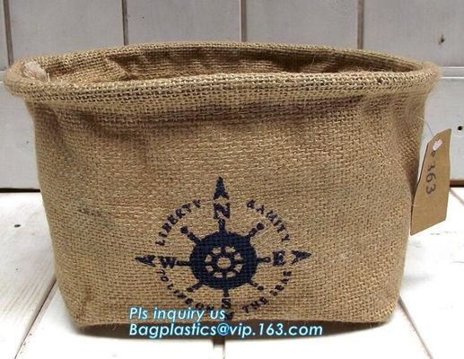 Fabric 3 sets Jute home organization storage basket/boxes stackable for household with cotton handle bagease package