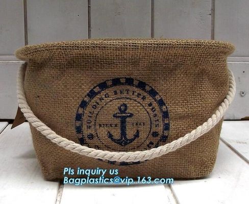 Fabric 3 sets Jute home organization storage basket/boxes stackable for household with cotton handle bagease package