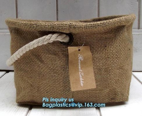 Fabric 3 sets Jute home organization storage basket/boxes stackable for household with cotton handle bagease package