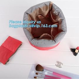 waterproof big container cylinder cosmetic make up bag with 3 mini bags, cosmetic bag, make up bag, bagplastics bagease