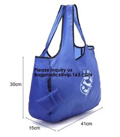 Printing Logo Polyester Handled Foldable Tote Bag With Snap Closure Foldable Bag Pocket Folding Nylon Shopping Bag