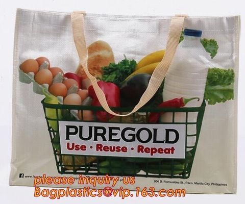 Premium eco wholesale custom print laminated gold metallic polypropylene woven tote bag,grocery Fabric Tote PP Woven Sho