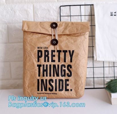 clutch bag tyvek Storage bag Eco-friendly storage bag,brown kraft paper and tyvek sundry storage basket, washable kraft