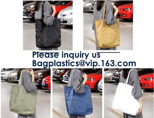 Custom Durable Waterproof Reusable Washable Brown Tote Paper Tyvek Shopping Bag, Recycle Gift Tyvek Shopping Bag, Bageas