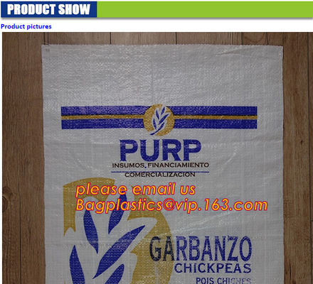 WOVEN FABRIC SACKS, BAGS FOR 	Rice, flour, grain, salt, sugar, fertilizer, sand, cement, animal food, food staff, constr