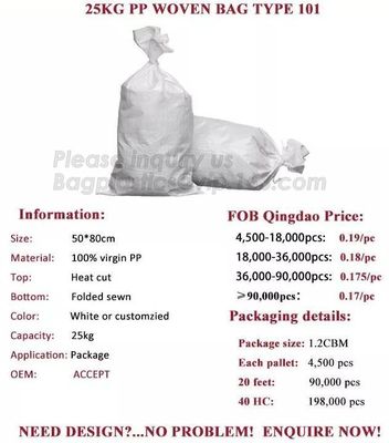 Wholesale 20kg 25kg Polypropylene Woven Sand Bags, plastic containers for cement, flour packaging PP Woven Bag 50kg