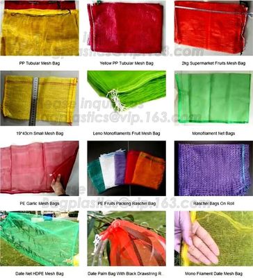 Cheap PP/PE Knitted plastic raschel leno mesh packing bags customized color size for Agriculture fruit vegetable, bageas