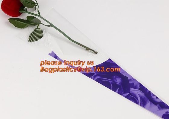 Paper box flower sleeve single rose flower wrapping sleeve,imprineted color high transparence clear flower sleeve PACK