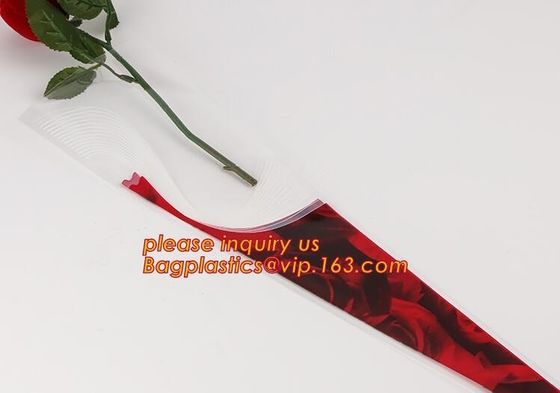 Paper box flower sleeve single rose flower wrapping sleeve,imprineted color high transparence clear flower sleeve PACK