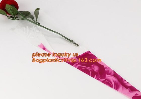 Paper box flower sleeve single rose flower wrapping sleeve,imprineted color high transparence clear flower sleeve PACK