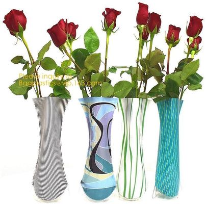 small standup vase folding disposable plastic vinyl for wedding, Wide Transparent Vinyl Plastic Standup Flower Vase