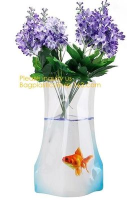 small standup vase folding disposable plastic vinyl for wedding, Wide Transparent Vinyl Plastic Standup Flower Vase