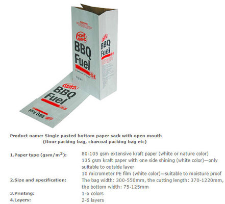 Brown kraft packing paper bag, BBQ fuel packing bag, Animal seed packing paper sack, CHARCOAL, ANIMAL FEED, DEXTROSE, ME